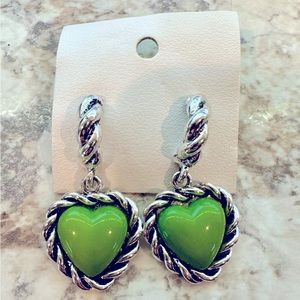 FREE PEOPLE green stone silver heart earrings. Brand New with packaging